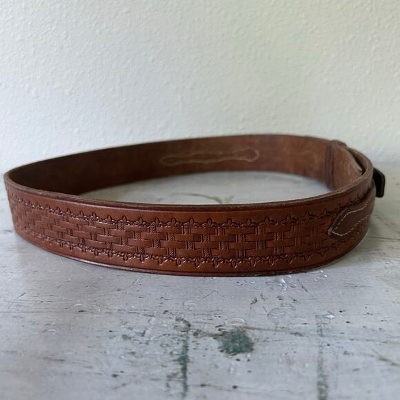 Vintage leather Ranger belt with belt buckle tooled embossed western cowboy 32 - Picture 5 of 14